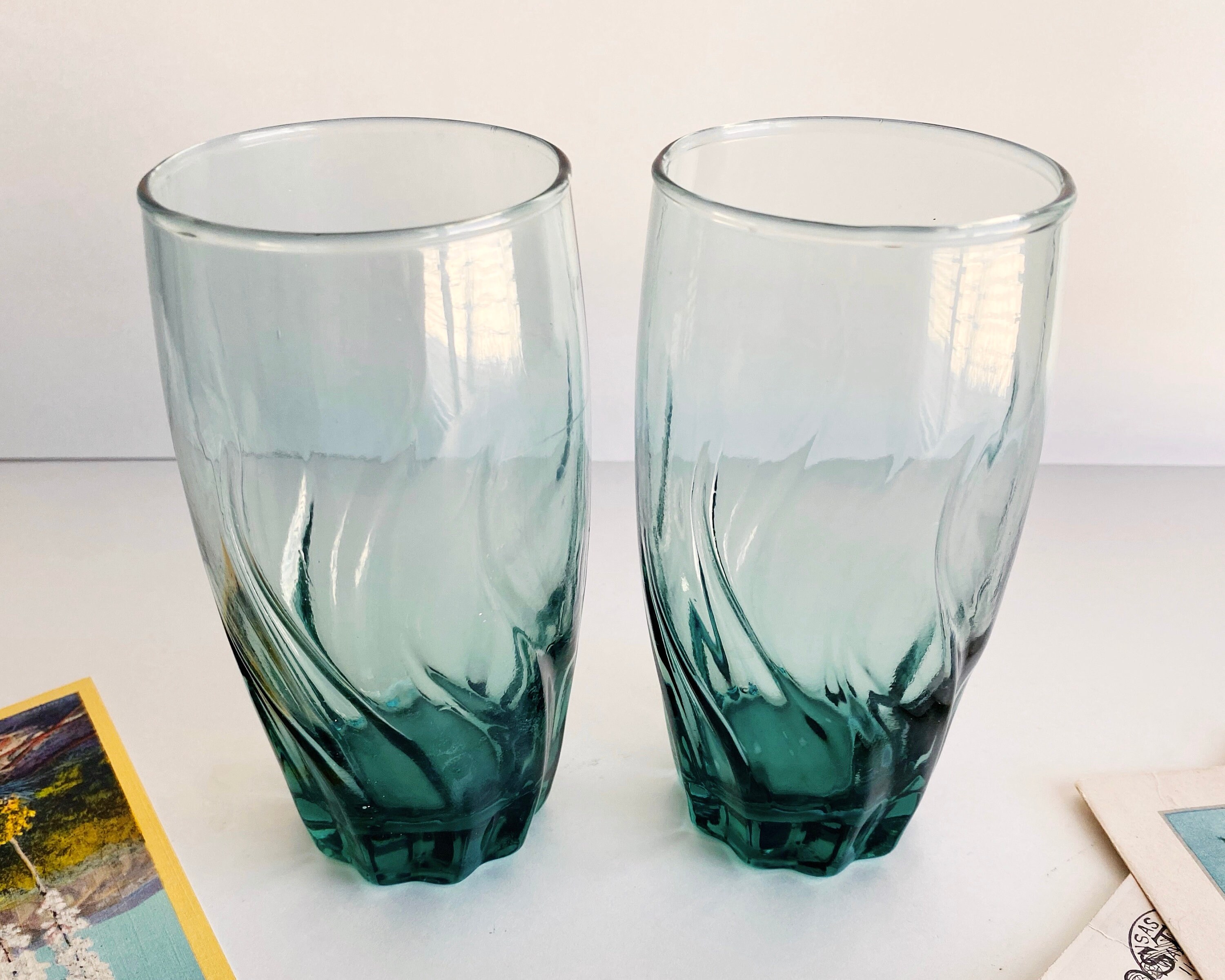 Vintage Teal Drinking Glasses Pair / Anchor Hocking Central Etsy