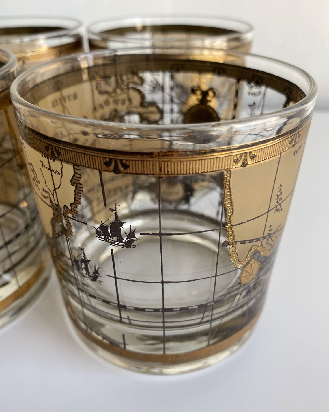 Vintage World Map Barware / Cera Glass Company Glassware / Set Etsy