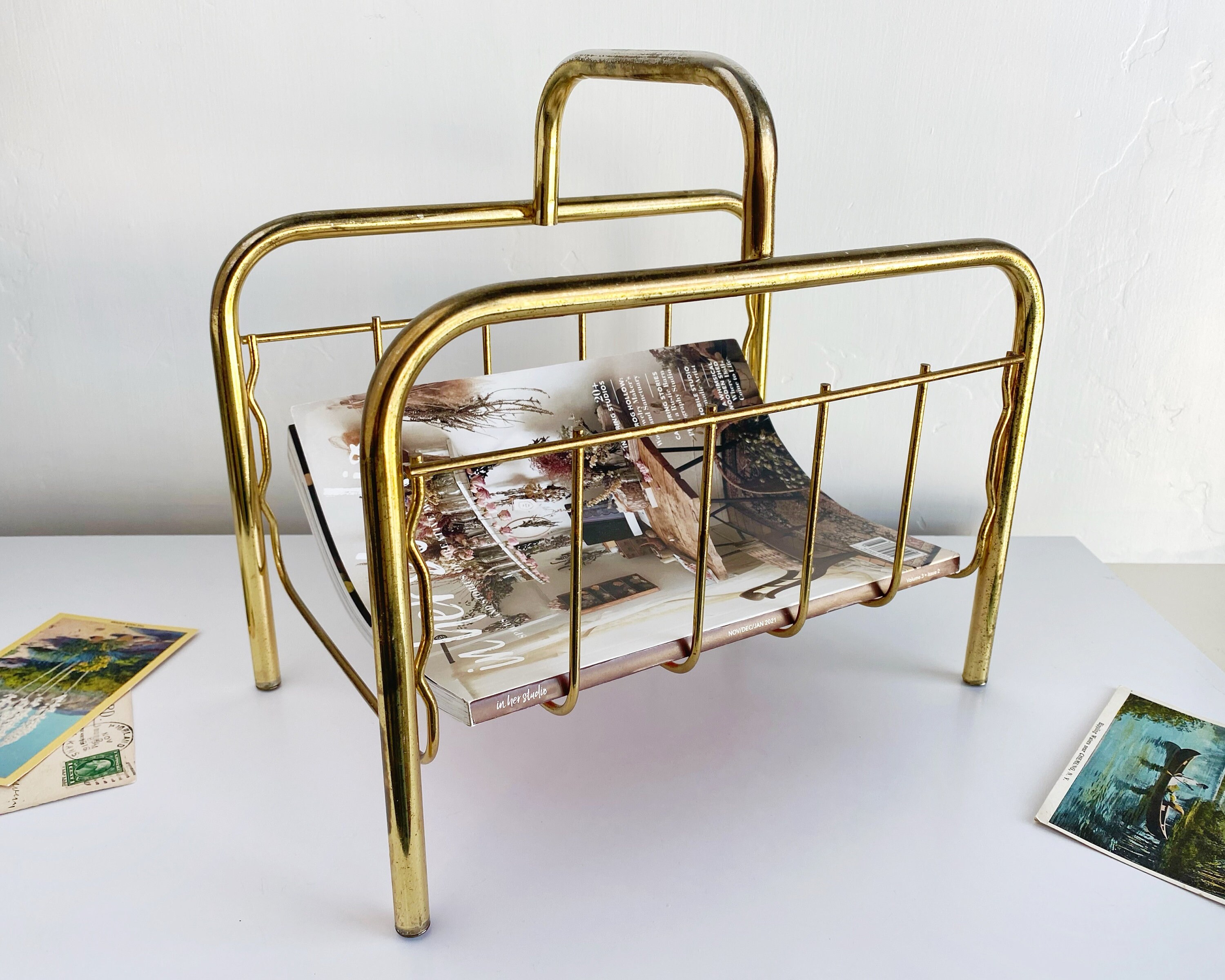 Vintage Brass Magazine Holder Rack / Gold Brass Plated / Etsy