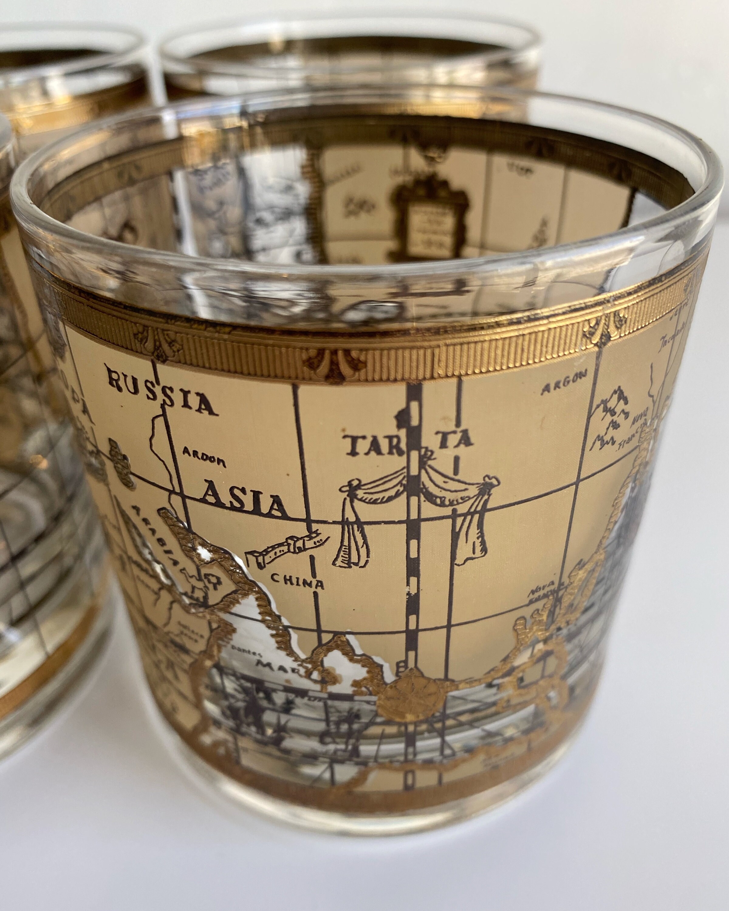 Vintage World Map Barware / Cera Glass Company Glassware / Set Etsy