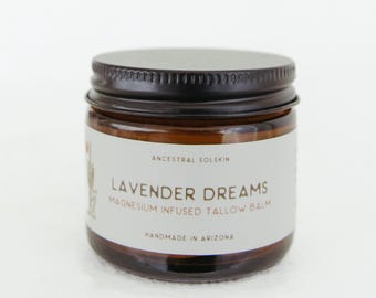 Organic Lavender and Magnesium Whipped Tallow Cream, Natural Face Moisturizer, Grass-Fed Beef Tallow, Non-Toxic, Eco-Friendly, Tallow Balm