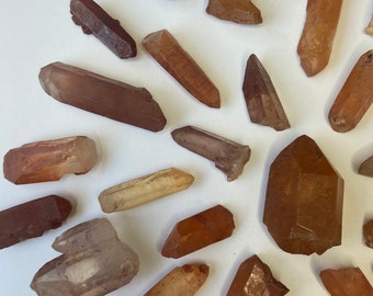 Natural Tangerine Quartz Points, Hematoid Fire Quartz Crystal