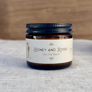 Honey and Roses Whipped Tallow Cream, Natural Face Moisturizer, Grass-Fed Beef Tallow Based Skincare, Non-Toxic, Eco-Friendly, Tallow Balm