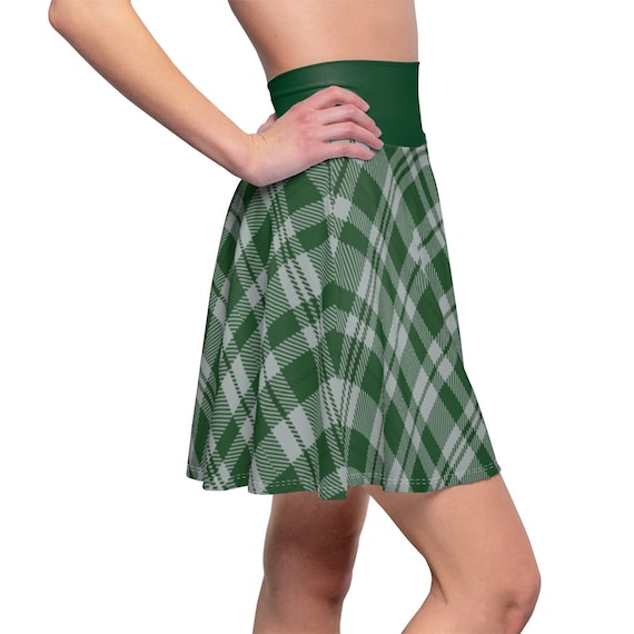 Green Plaid Skirt Women s Skater Skirt Wizard Skirt Etsy