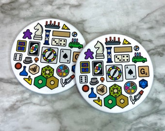 Board Game Coasters — Tabletop, Card, and Gaming Metal Coasters (Set of 2)