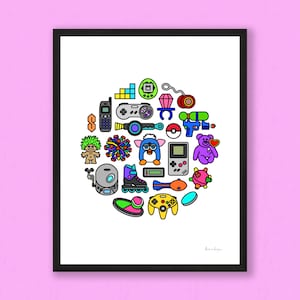 90s Nostalgia Print – 90&#39;s Childhood Toys and Games Print
