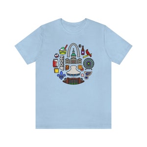 St. Louis Icons – Unisex Tee Shirt – Gray/Baby Blue/Red