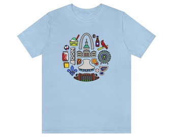Louis Icons – Camiseta Unissex – Cinza/Azul Bebê/Vermelho