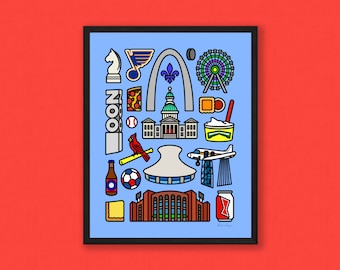 St. Louis Art Print — STL Matte Poster — Featuring Saint Louis Icons