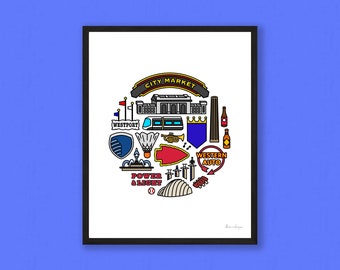Kansas City Art Print — Matte Poster Featuring KC Icons — Circle or Rectangle