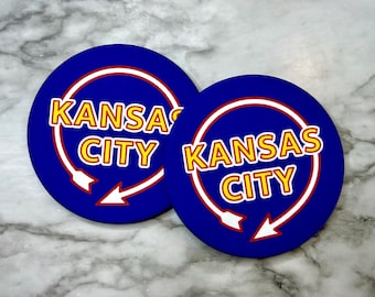Kansas City Sign — 3.5" Metal Coasters (Set of 2)