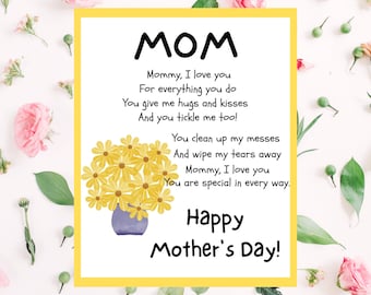 MOM Mother's Day Poem Printable Mother's Day Poem from Child Yellow  Daises Mother Day Gift Idea Printable Digital Download
