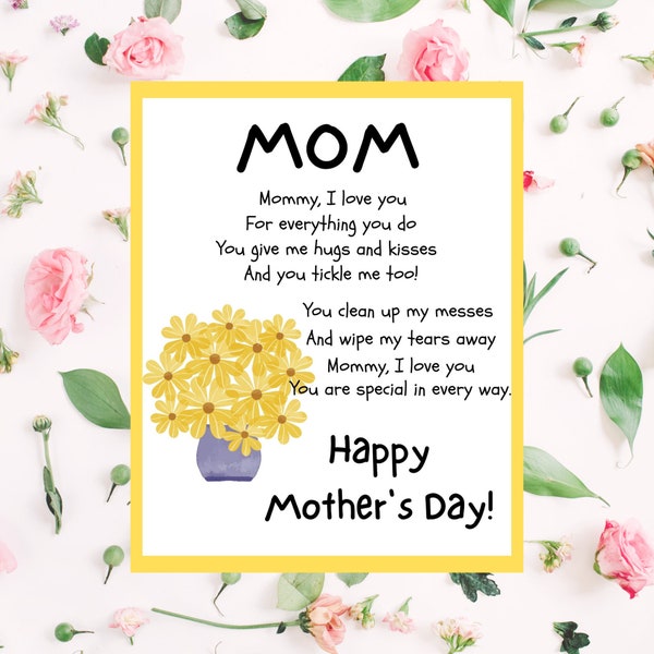 MOM | Mother's Day Poem | Printable Mother's Day Poem from Child | Yellow Daises | Mother Day Gift Idea |  Printable - Digital Download