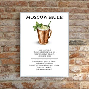 Moscow Mule Vintage Drink Recipe Cocktail Print Recipe Card Bar Car Art Old Fashion Drink Home Gift Idea Printable Drink Recipe Wall Decor