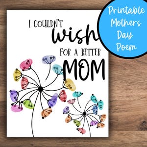 Mothers Day Printable Activity for Kids Finger Print Gift for Mom Dandelion Activity For Kids Gift Idea for Mothers Day Keepsake Classroom
