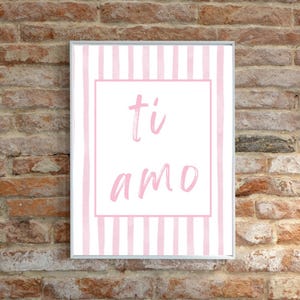 Pink Stripe Ti Amo Wall Art Cute Retro Coquette Wall Art Unframed Home Decor Art Instant Digital Download Bar Cart Art