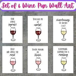 Wine Pun Wall Art Set of 6 Printable Wine Humor Wall Home Decor Bar Cart Humor Wine Humor Funny Quotes Instant Printable Decor