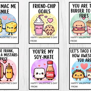 Niedliche Kawaii Essen Valentinstag druckbare Klassenzimmer Karten Sofortiger Download Spaß Valentinstag Karten für Kinder 12 Karten