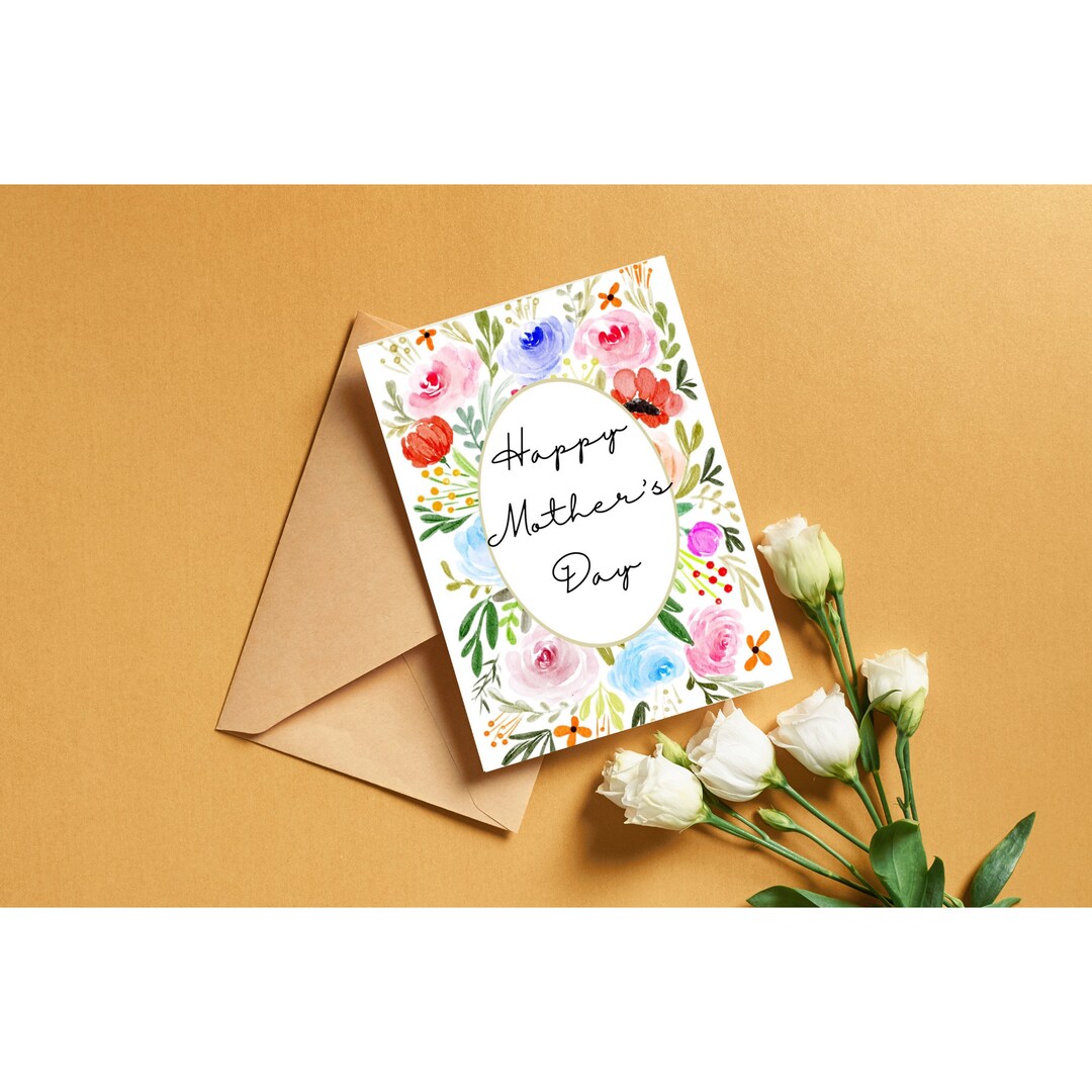 Mother's Day Card Printable Multicolor Floral Border Mother's Day Card ...