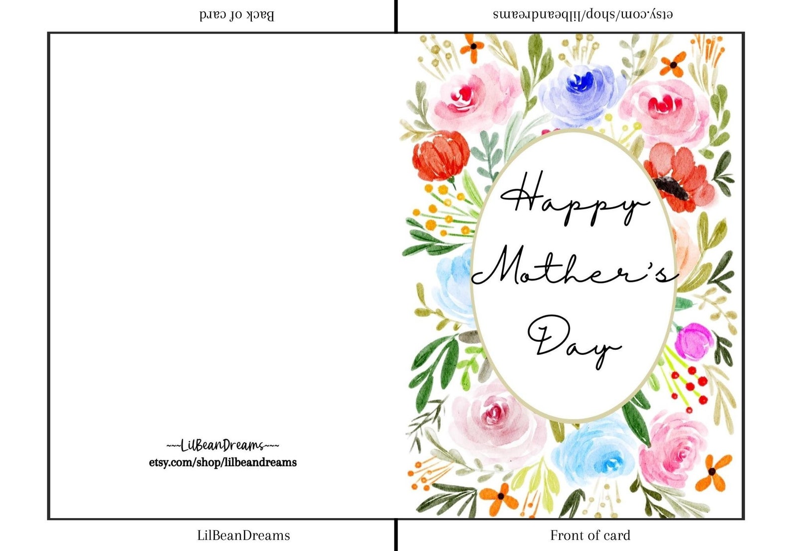 Mother's Day Card Printable Multicolor Floral Border Mother's Day Card ...