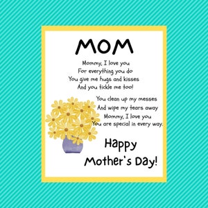 MOM Mother's Day Poem Printable Mother's Day Poem From Child Yellow ...