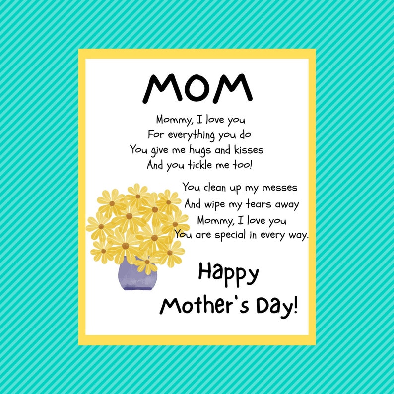 MOM Mother's Day Poem Printable Mother's Day Poem from Child Yellow Daises Mother Day Gift Idea Printable Digital Download image 2