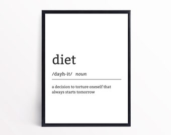 DIET | Definition Wall Art | Home Decor Humor | Funny Home Décor | Black and White Art | Printable Wall Art – Digital Download