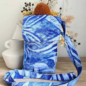 Crossbody Mobile Phone Bag - Blue and White