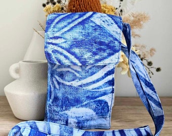 Crossbody Mobile Phone Bag - Blue and White