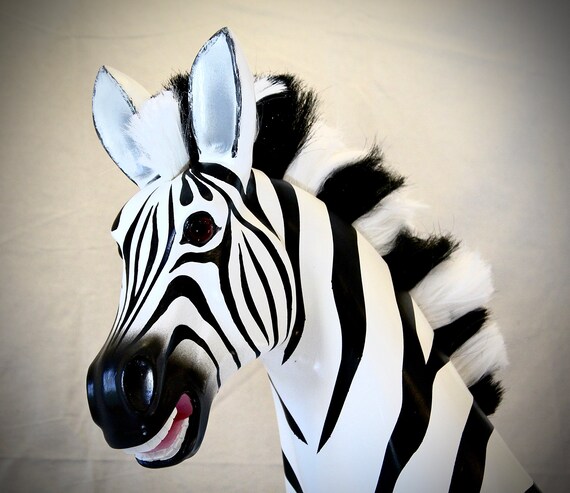 Traditional, Wooden, Hand Carved Rocking Zebra on Safety Swing