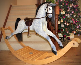 Traditional, Wooden, Hand Carved, Arabian Rocking Horse on Bow Rockers