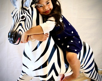 Traditional, Wooden, Hand Carved Rocking Zebra on Safety Swing