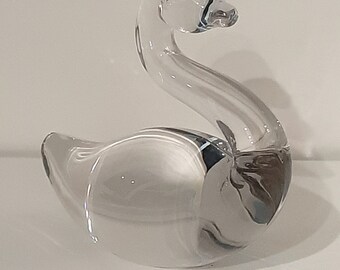 Swan figurine/paperweight - solid clear glass. Vintage.