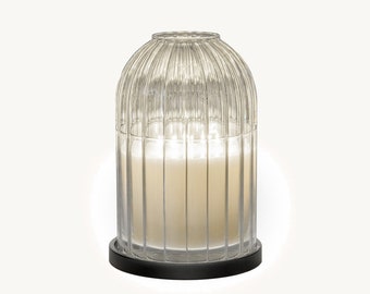 Hand Blown Glass Extra Large Tabei Candle Holder Photophore Candleholder Premium Borosilicate Top Opening Wood Base Modern Cloche Dome