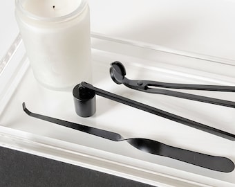 Candle Accessory Set Candle Care Three Piece Tool Kit Wick Trimmer Candle Snuffer Wick Dipper Stainless Steel Matte Black Kraft Paper Box