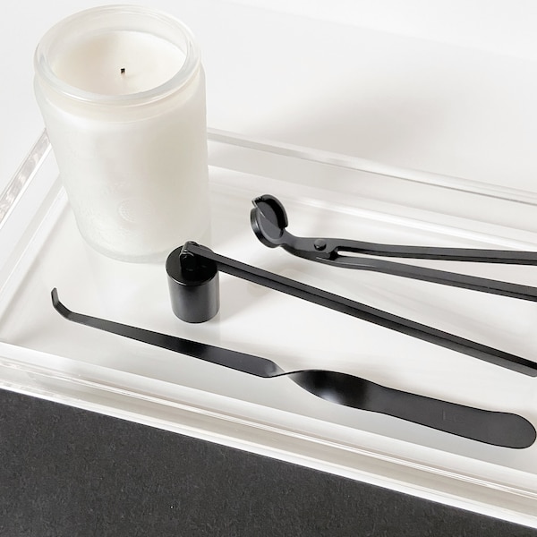 Candle Accessory Set Candle Care Three Piece Tool Kit Wick Trimmer Candle Snuffer Wick Dipper Stainless Steel Matte Black Kraft Paper Box