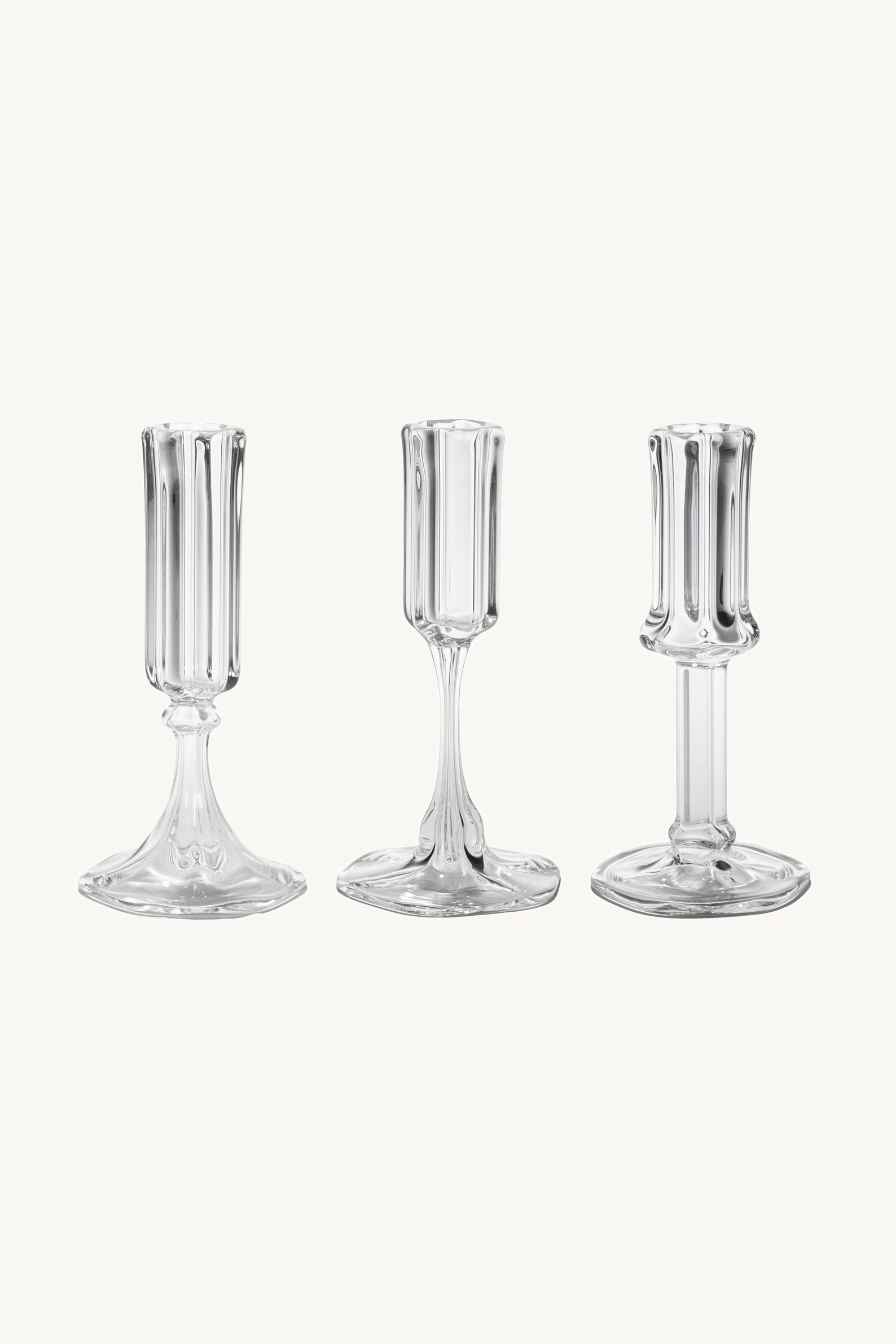 Hand Blown Glass Taper Candle Holder Set of Three Candleholder Etsy