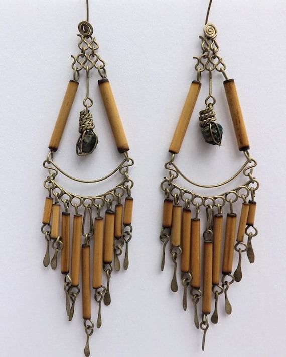 Wire and Bamboo Handmade Earrings - image 1