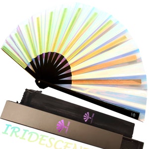 Fansay Fans - Large Iridescent Holographic Hand Fan - Wondrous White