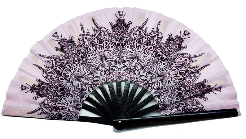 Pink Sacred Art and Dance Large Bamboo Hand Fan for Festivals Raves