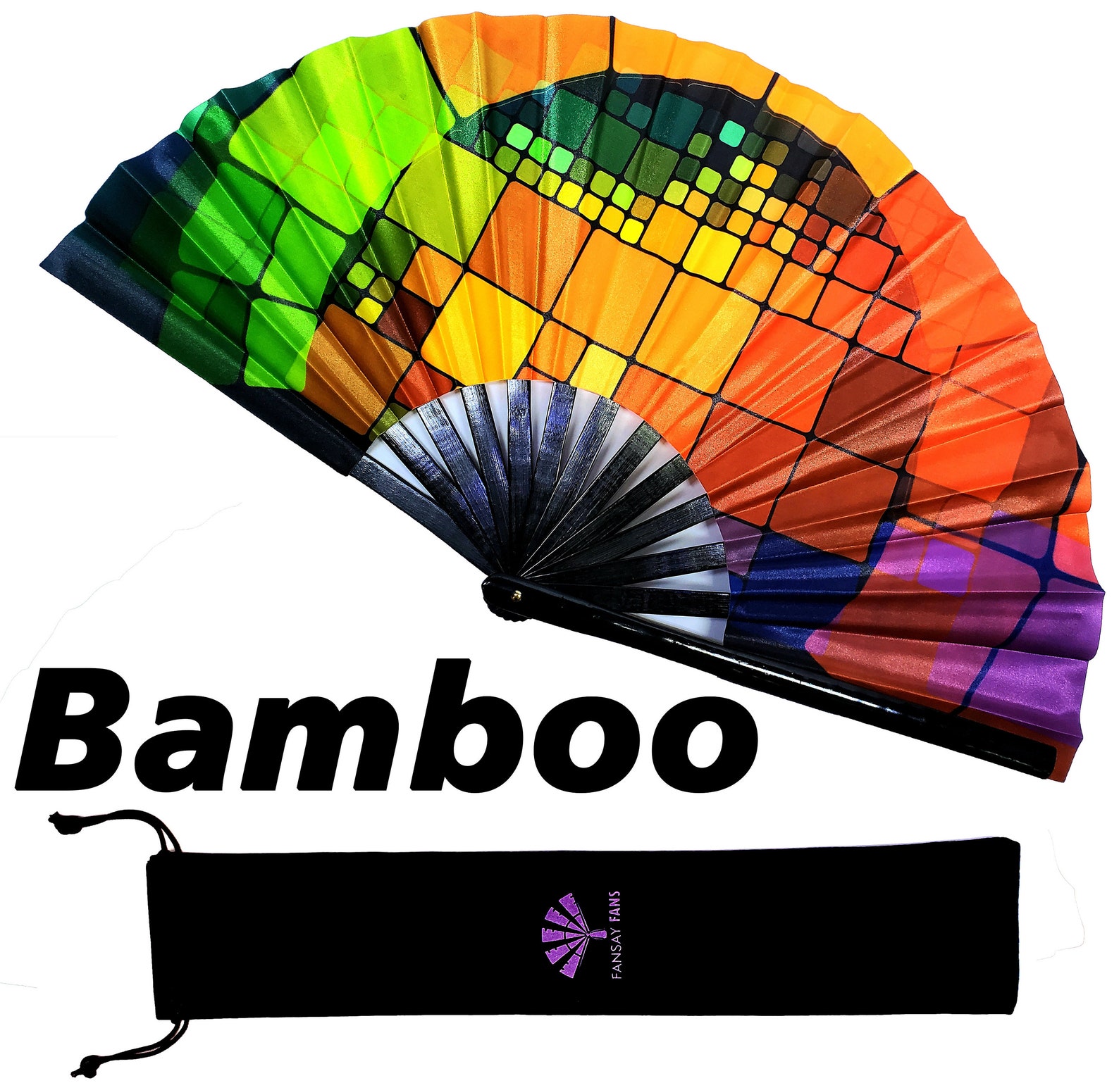 Large Bamboo Hand Fan for Festivals Raves and Dance Etsy