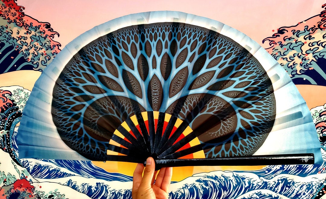 Large Bamboo Hand Fan for Festivals Raves and Dance Blue - Etsy