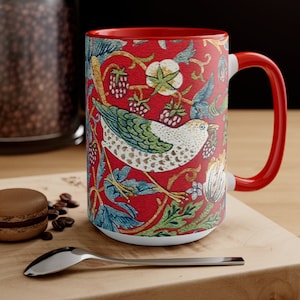 Strawberry Thief Mug: William Morris Crimson Red Accent Mug