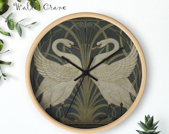 Swan Wall Clock, Walter Crane Design, Art Nouveau Clock, Arts and Crafts Gift, Nature Décor, Classic Wall Clock