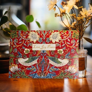 Christmas Card Floral, Morris Greeting Cards, Holiday Card, Blank Inside, William Morris Card, LOVE JOY PEACE, Arts and Crafts Card