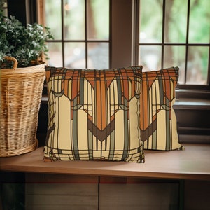 Craftsman Bungalow Abstract Pillow Franklin Lloyd Wright Decor Style Abstract Architecture Chevron