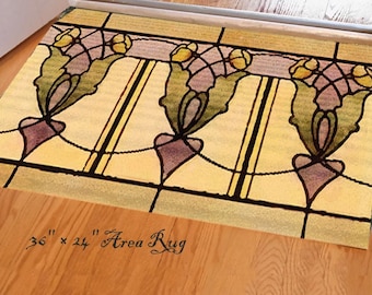 Alfombra de entrada floral Art Nouveau: Alfombra de área de chenilla en colores otoñales