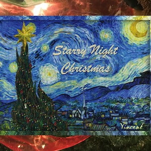 Kerststerrenkaarten, wenskaarten voor de feestdagen, Vincent van Gogh, Sterrennachtkunst, professionele, elegante, aangepaste zakelijke kerstkaarten