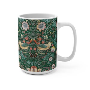 Strawberry Thief Mug: William Morris Forest Green Decor (15oz)