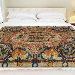 William Morris Blanket, Crushed Velvet, Fig, Leaf, Vine, Craftsman Bungalow, Stickley Home, Arts & Crafts Movement, Floral Blanket, Blue image 6